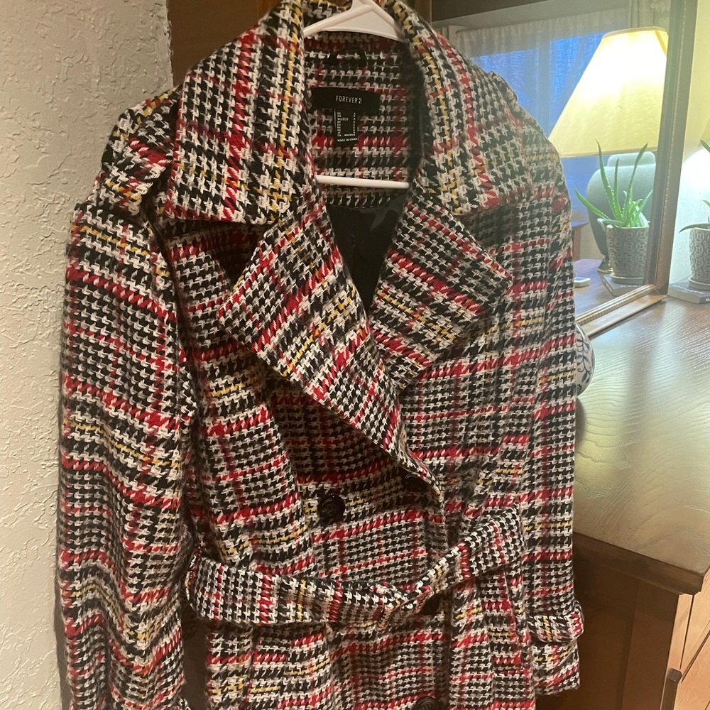 Multi-Colored Houndstooth Trench Coat